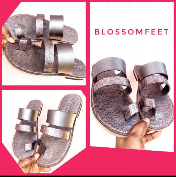 Grey leather slippers for female.